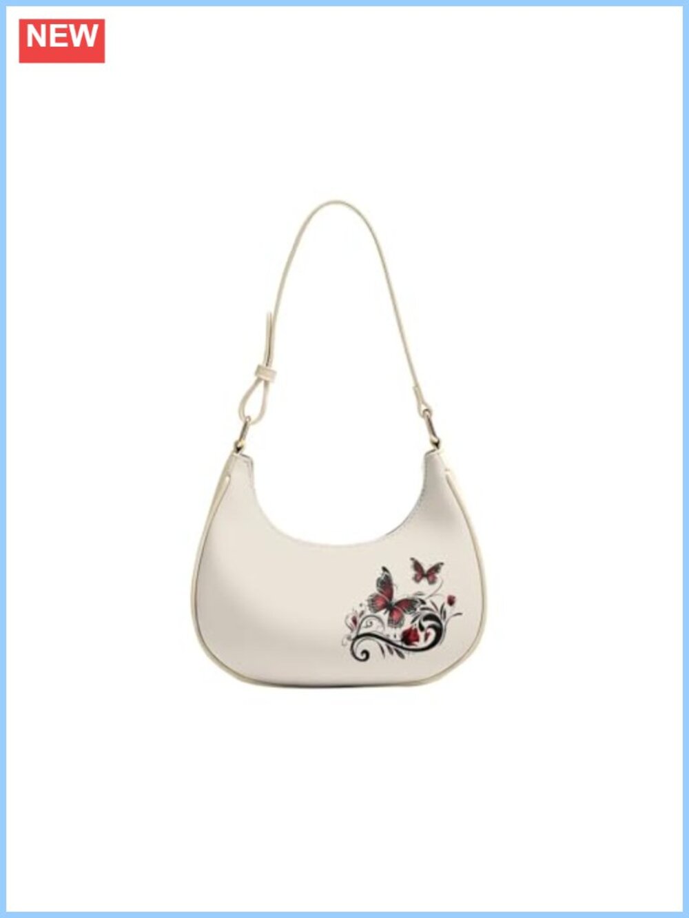 PU Leather Crescent Shoulder Bag Zipper Closure Adjustable Strap Women Handbag